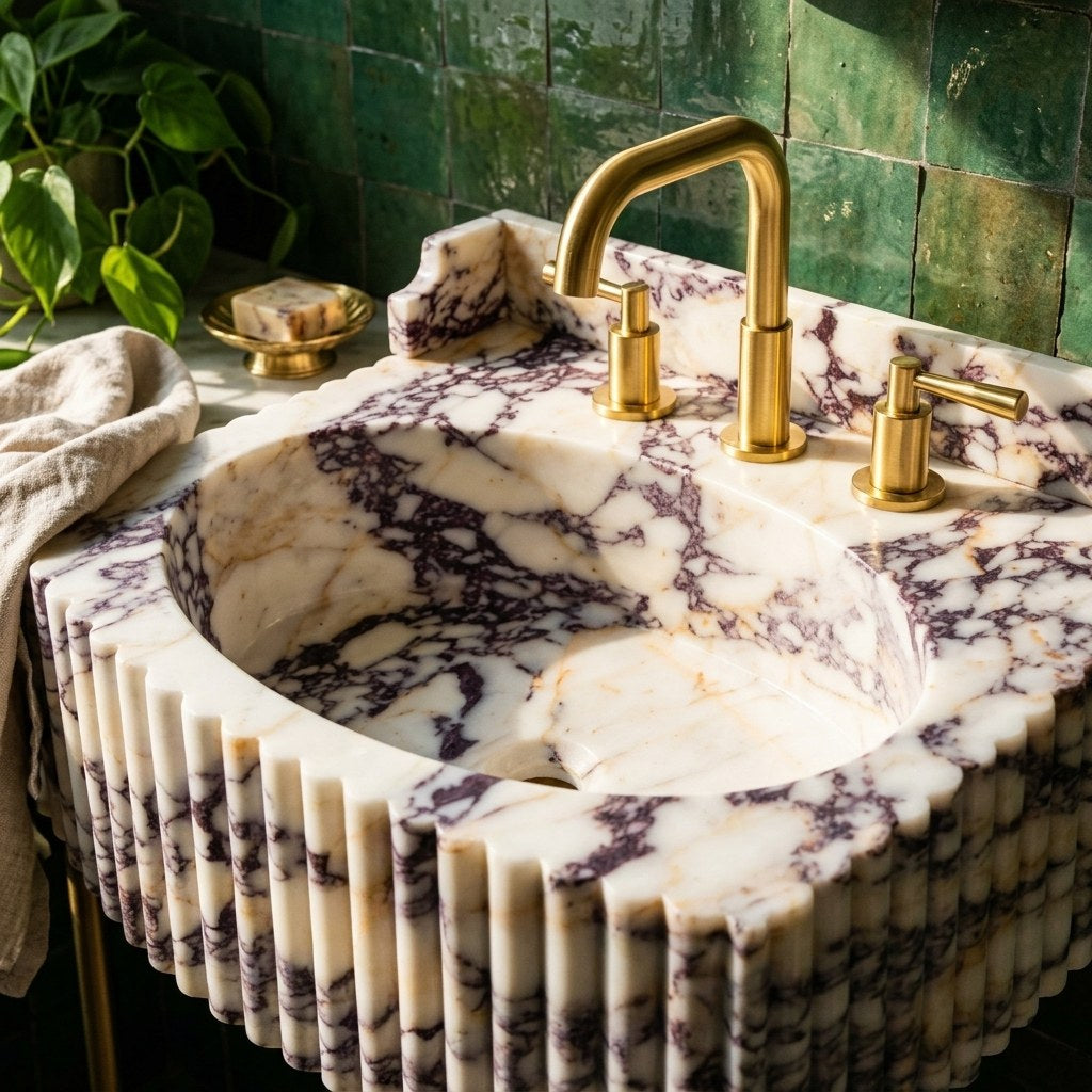 Calacatta Viola Polished Fluted Marble Sink — premium — view 2