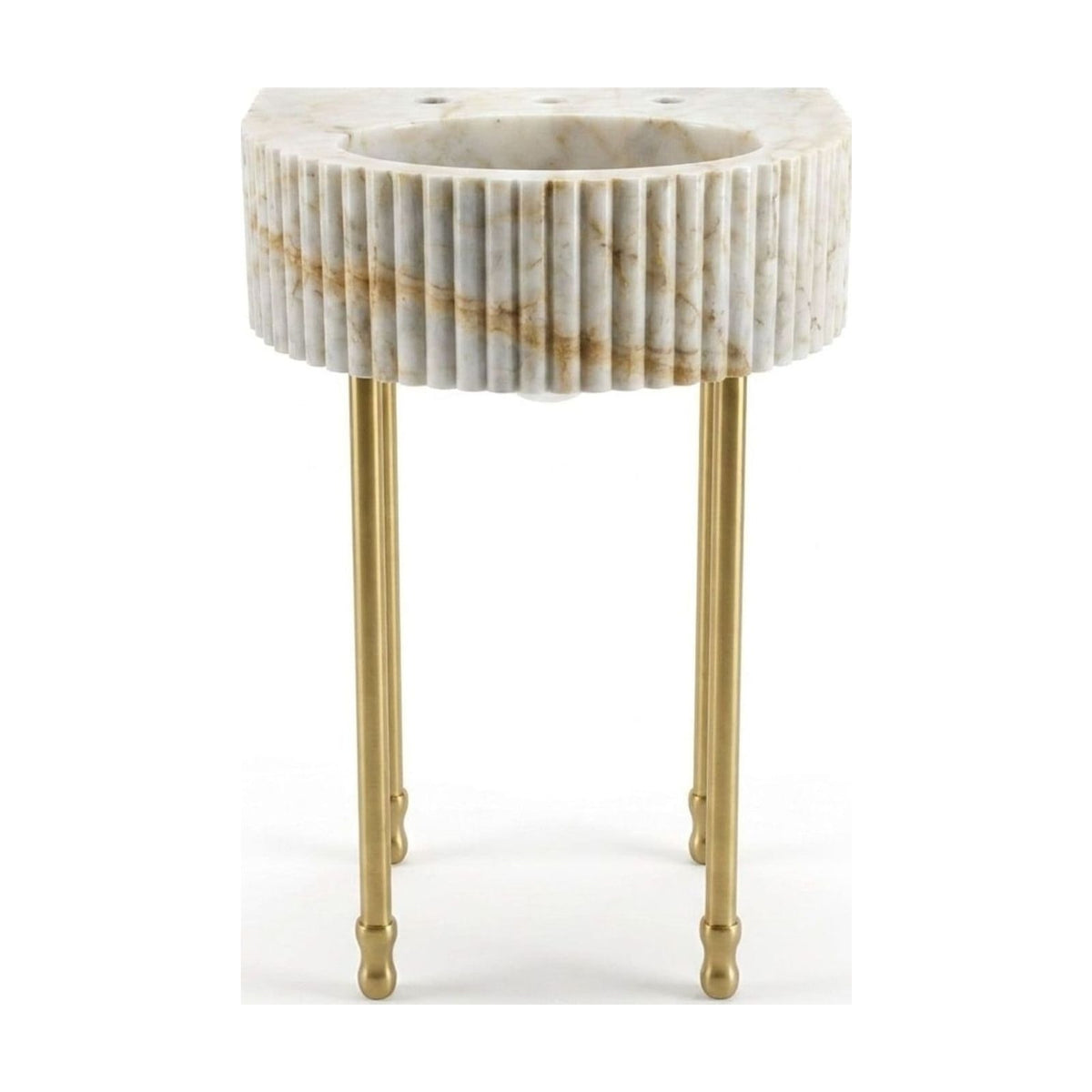 Calacatta Gold Fluted Marble Sink with Brass Stand — view 1