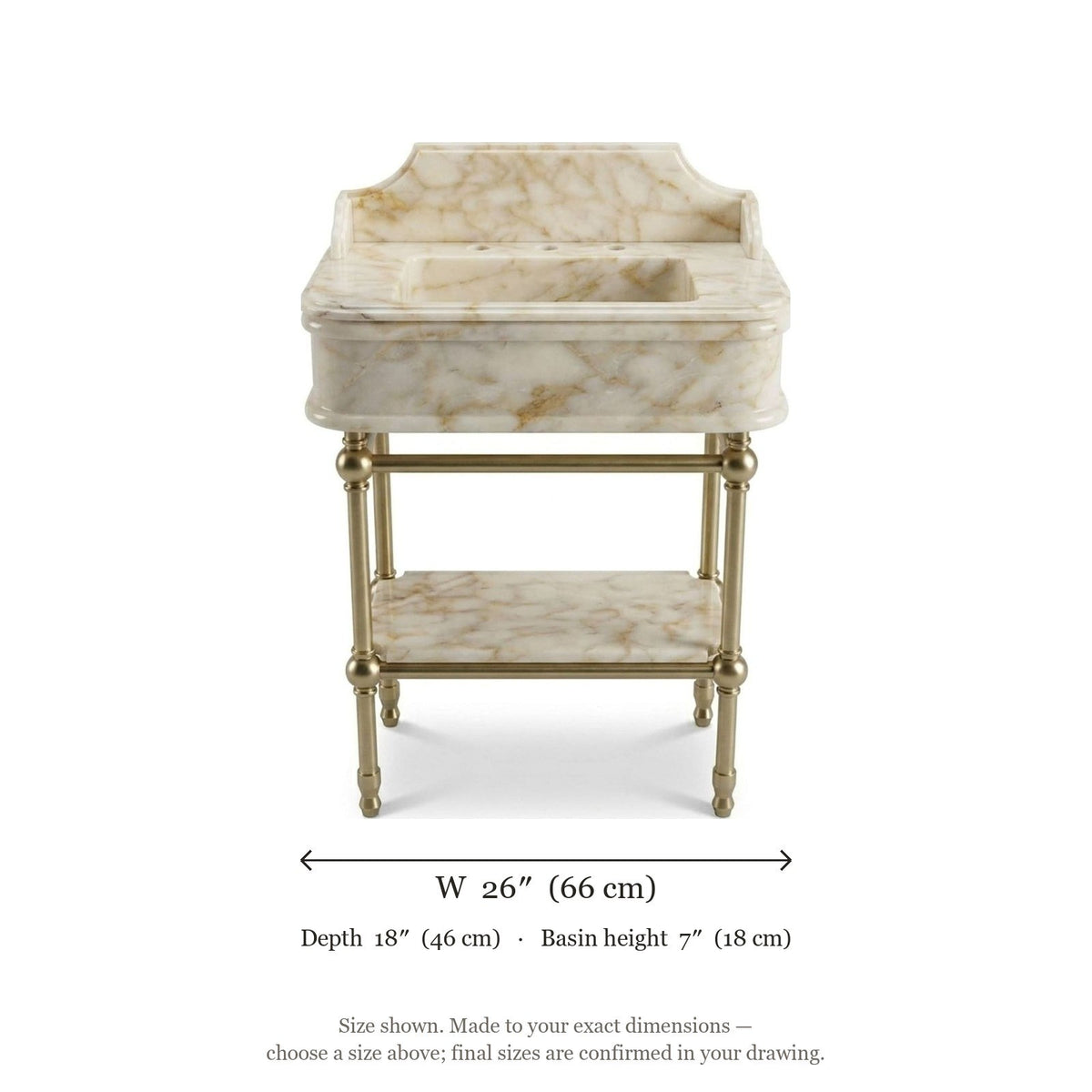 Calacatta Gold Marble Console Sink with Brass Stand — dimensions — view 5