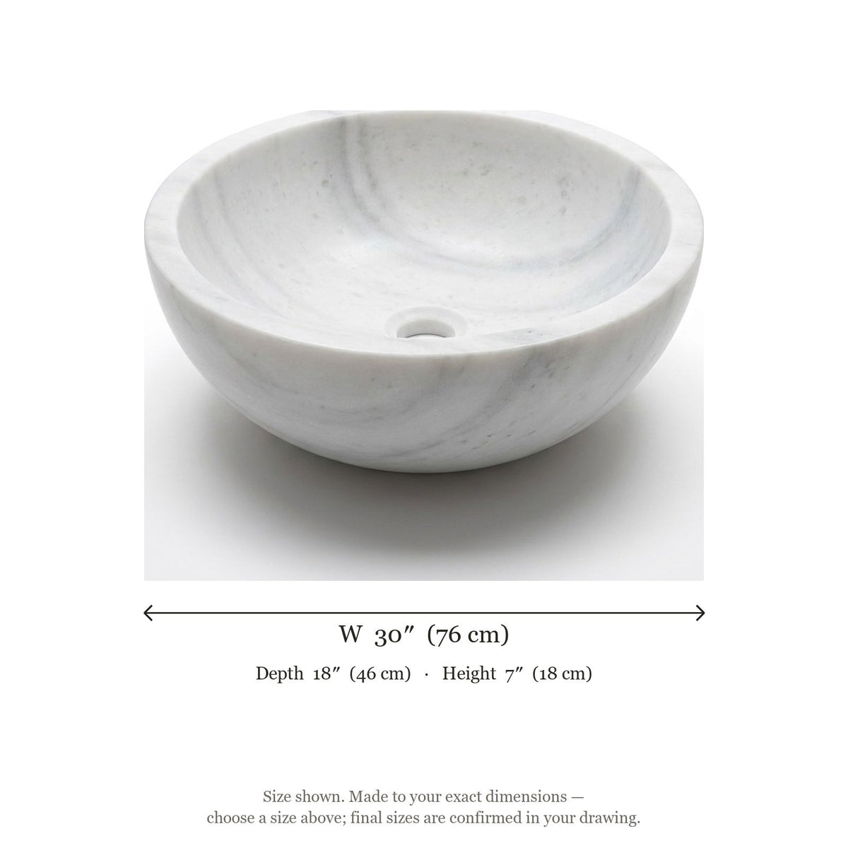 Carrara Marble Round Polished Vessel Sink — dimensions — view 5