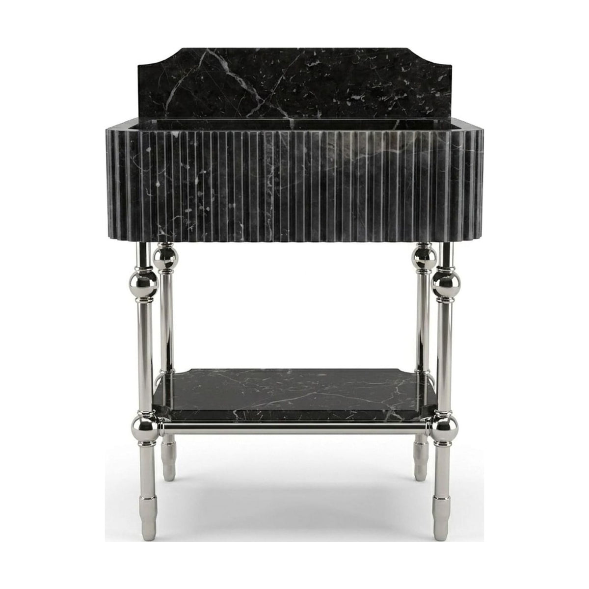 Pietra Notte Fluted Marble Sink with Metal Stand and Backsplash — view 1