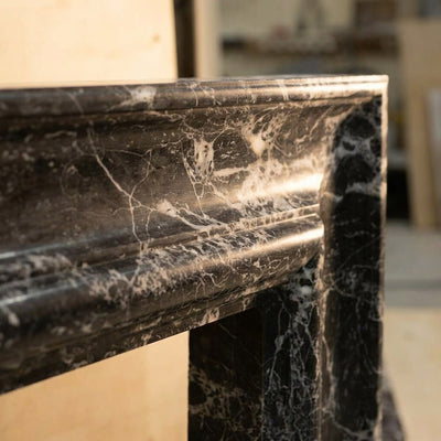 Pietra Notte Polished Marble Fireplace Surround — marble detail
