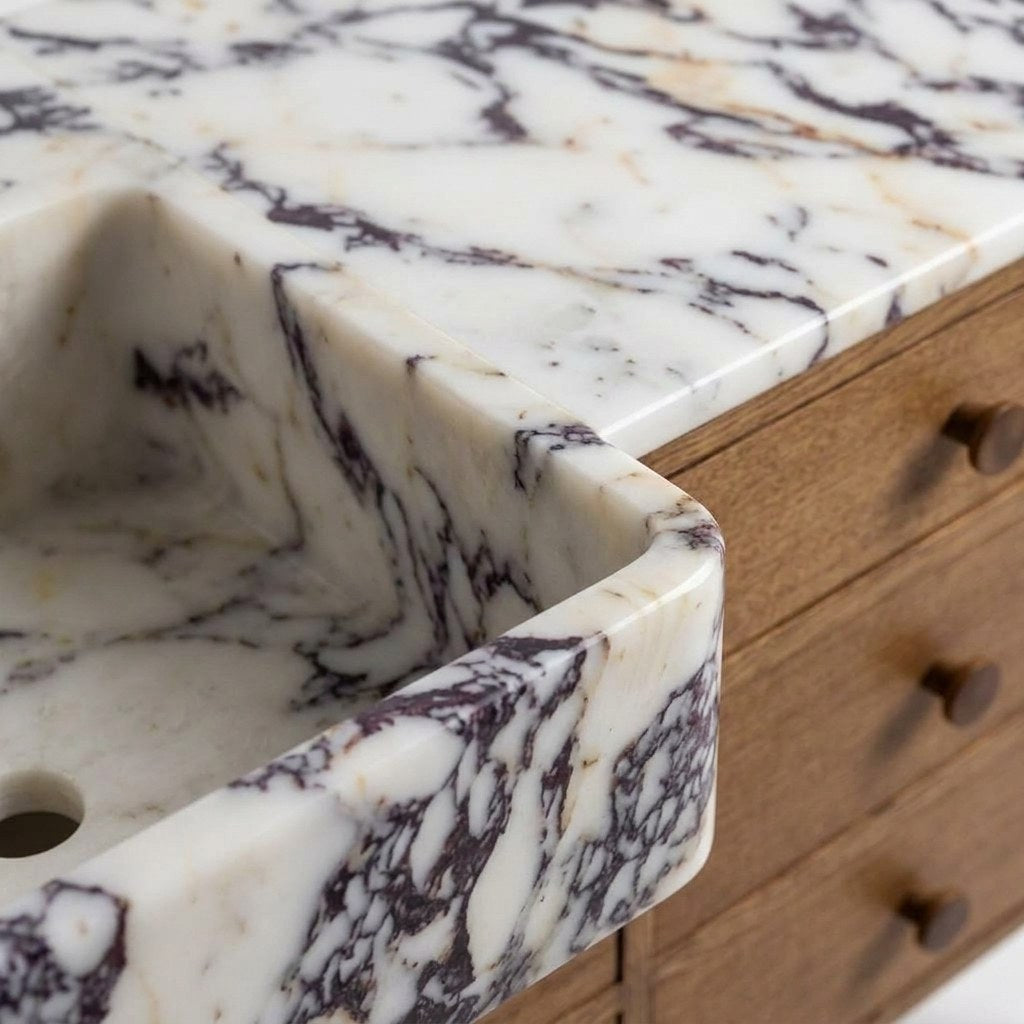 Calacatta Viola Polished Marble Vanity with Integrated Sink — marble detail — view 3