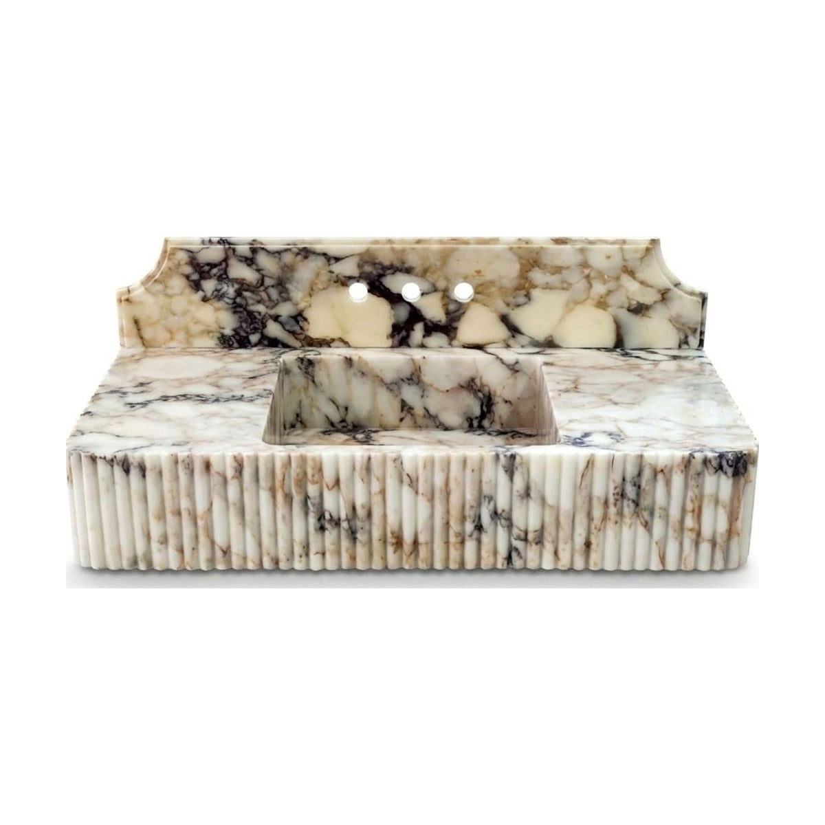 Calacatta Gold Fluted Marble Sink with Backsplash — view 1