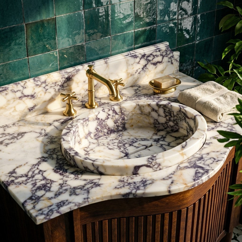Calacatta Viola Polished Marble Vanity Top with Backsplash — premium — view 2