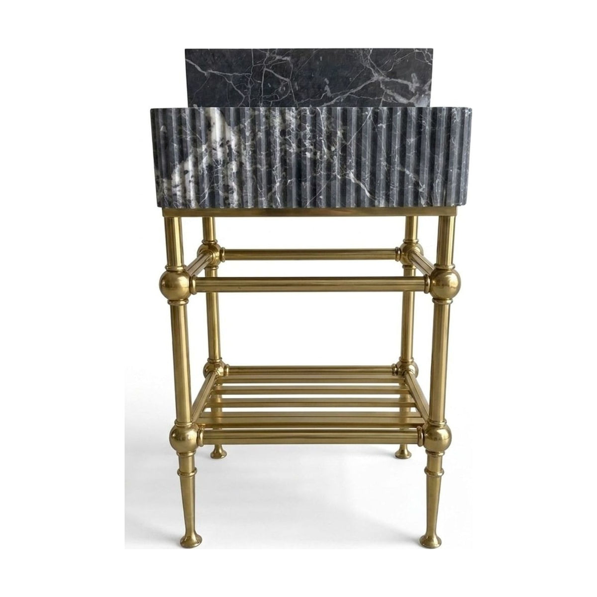 Pietra Notte Fluted Marble Sink with Brass Stand — view 1