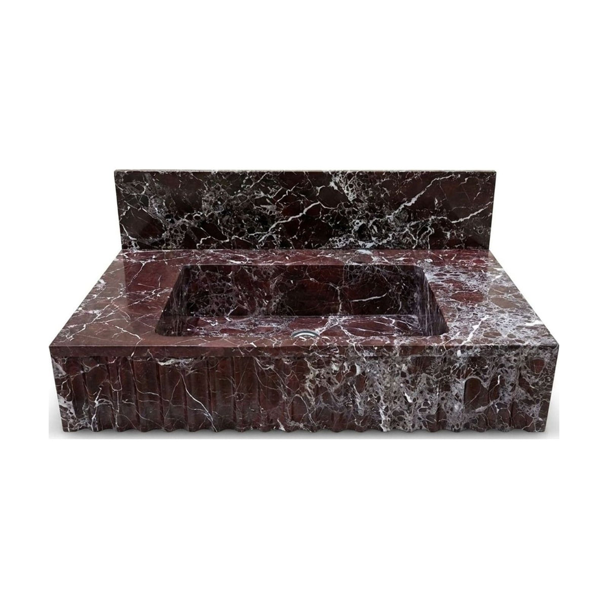 Rosso Levanto Fluted Marble Sink with Backsplash — view 1