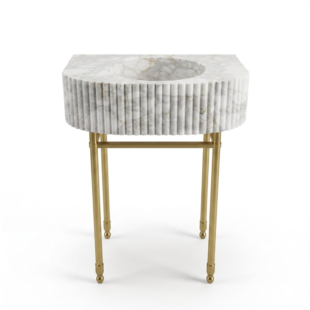 Calacatta Gold Fluted Marble Sink with Brass Stand — view 1