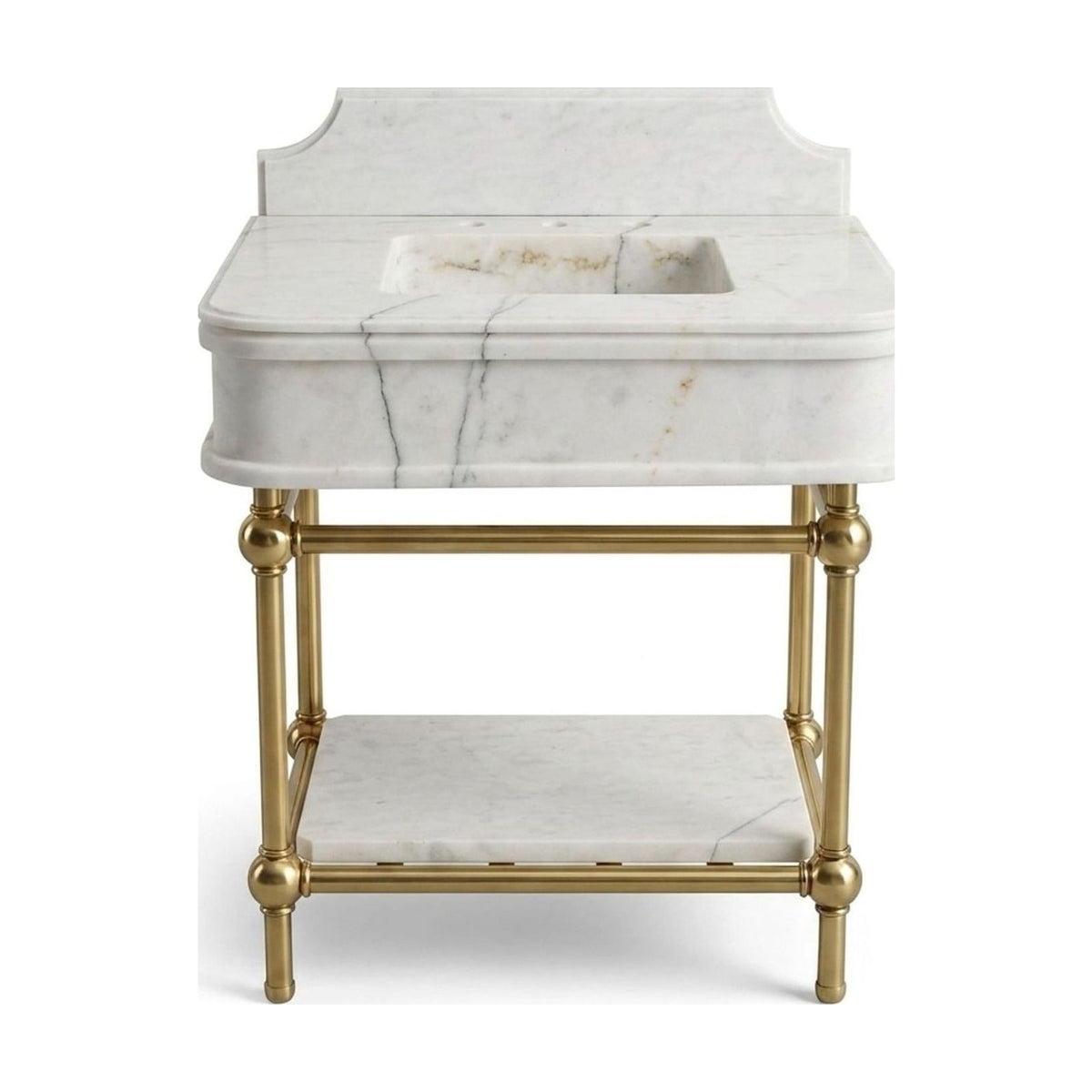 Lilac Marble Sink with Brass Gold Stand and Backsplash — view 1
