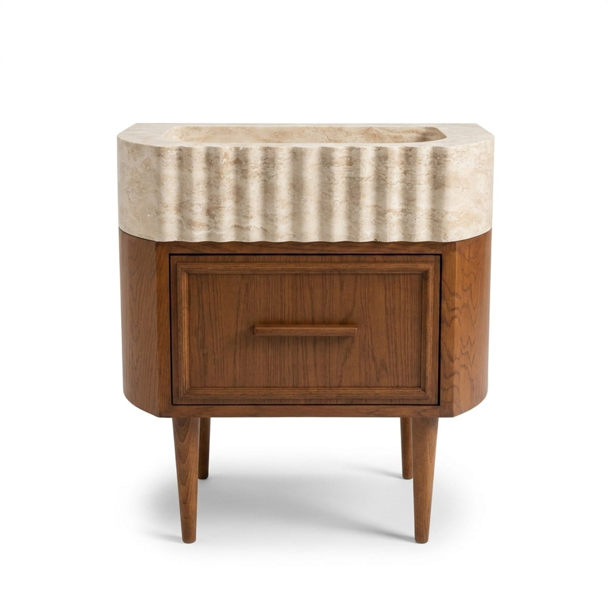 Honed Travertine Fluted Sink with Wooden Vanity — view 1