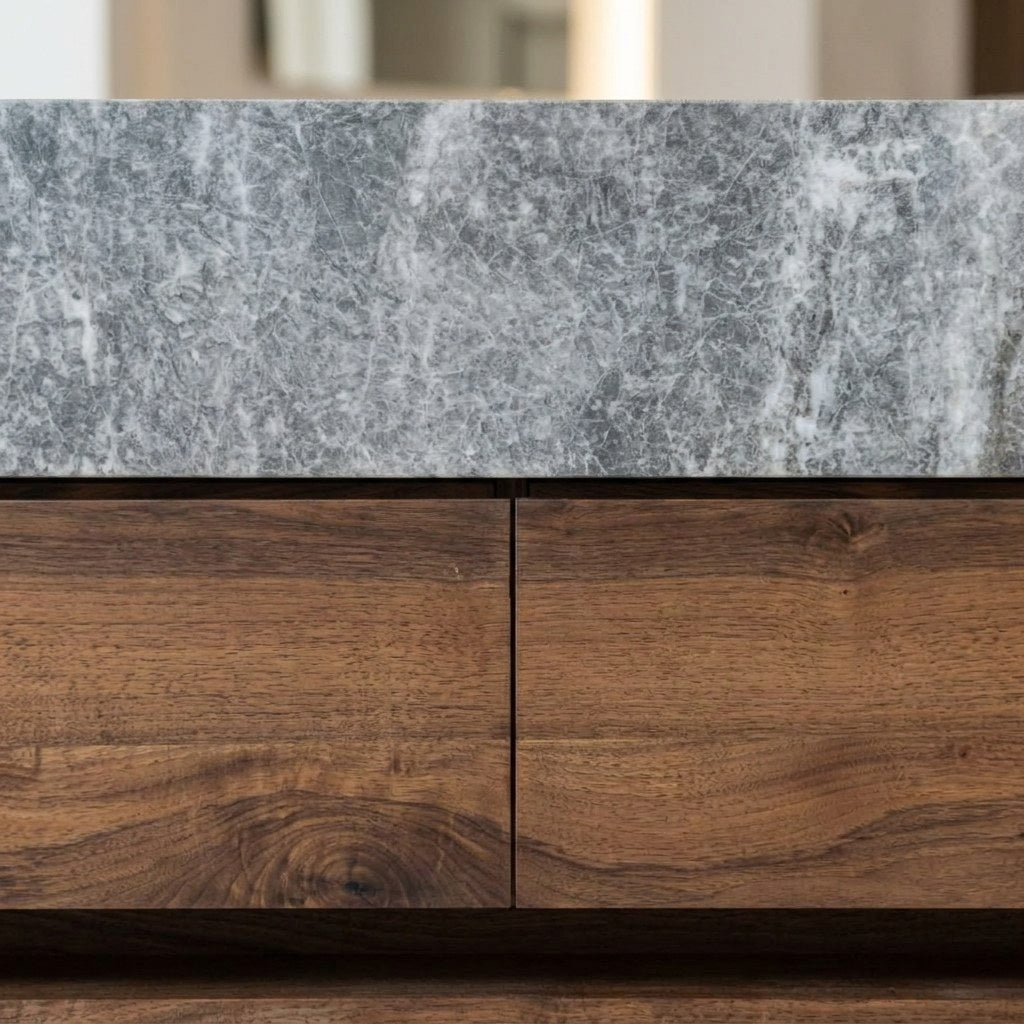 Grey Marble Vanity Sink with Honed Finish — detail — view 4