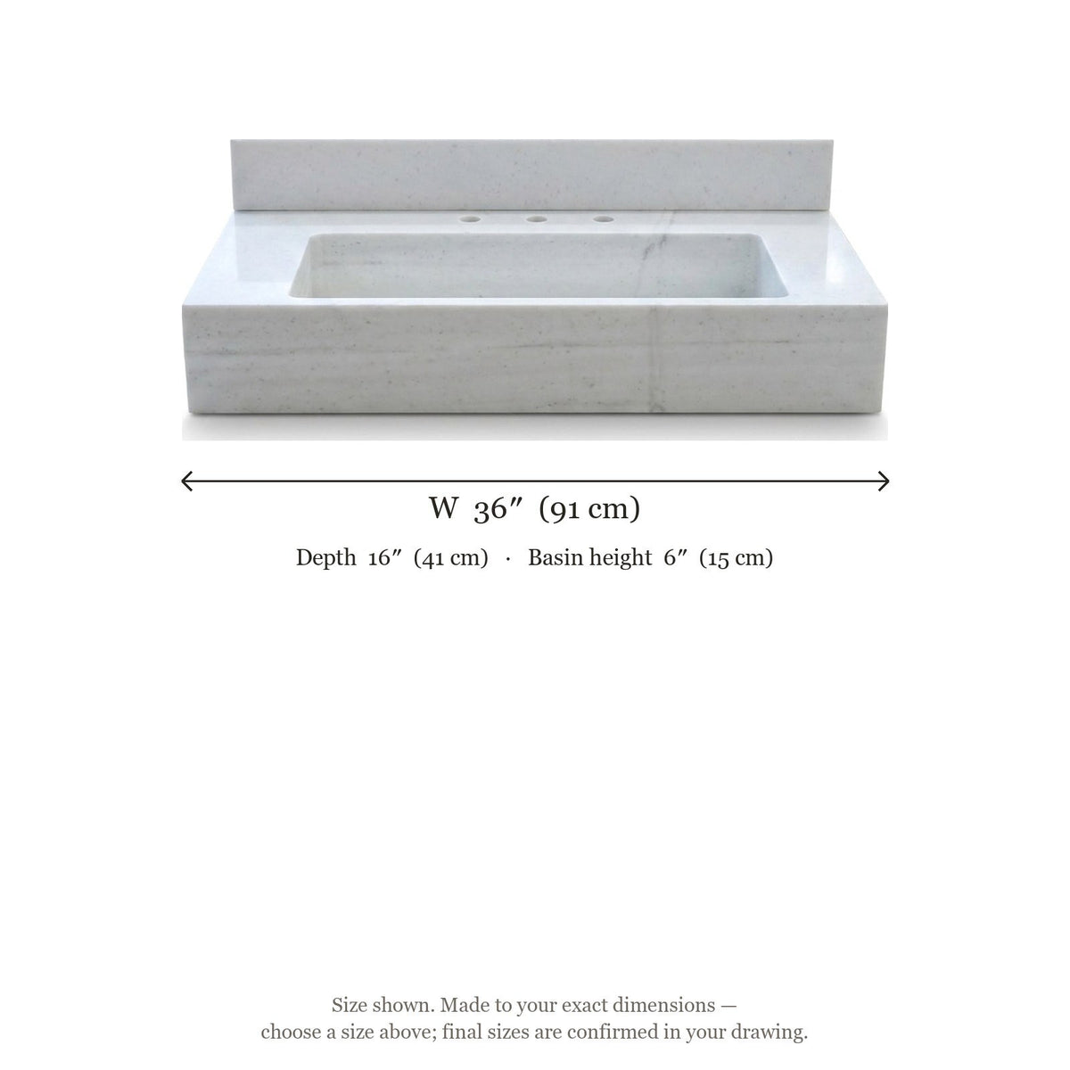 Carrara Fluted Marble Vanity with Backsplash — dimensions — view 4