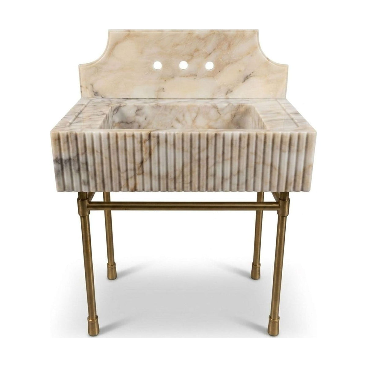 Calacatta Gold Fluted Marble Sink with Brass Stand — view 1