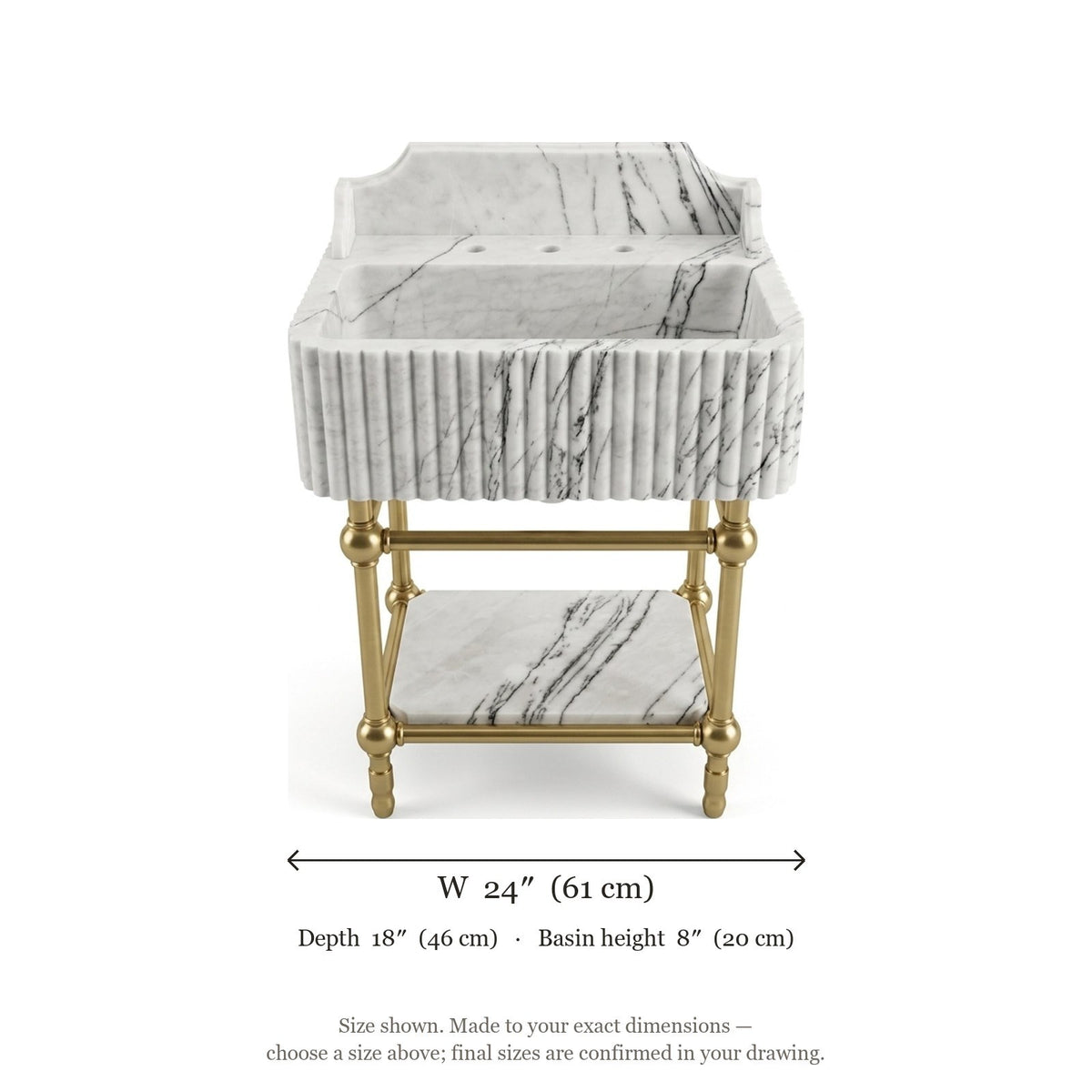 Lilac Fluted Marble Sink with Champagne Gold Stand — dimensions — view 5