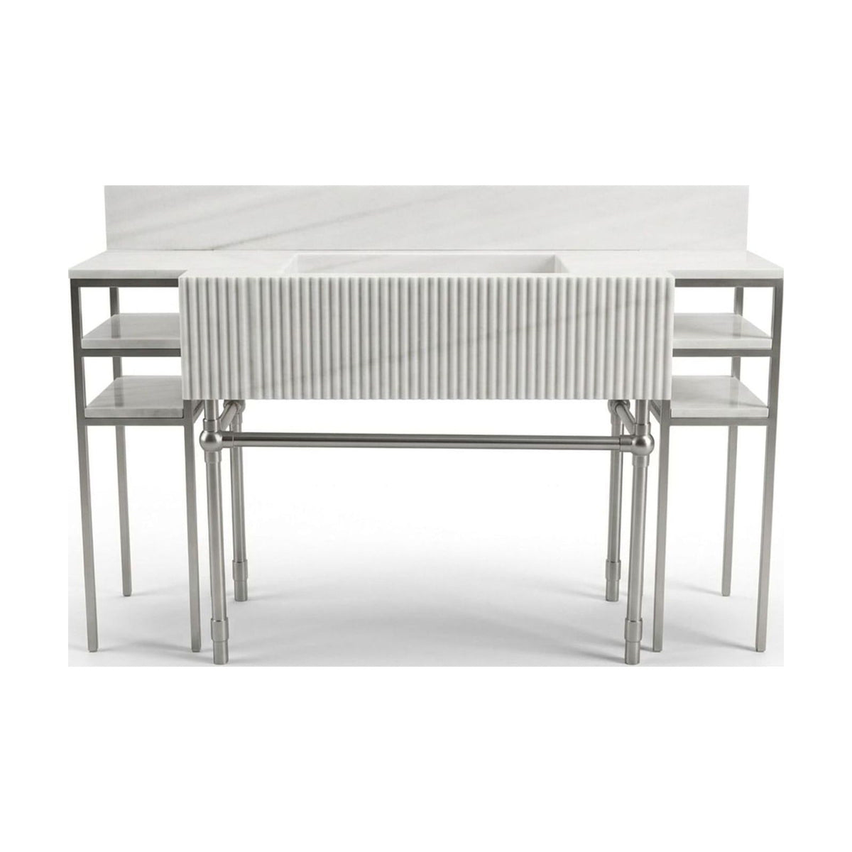 Carrara Fluted Marble Vanity with Brushed Steel Stand — view 1