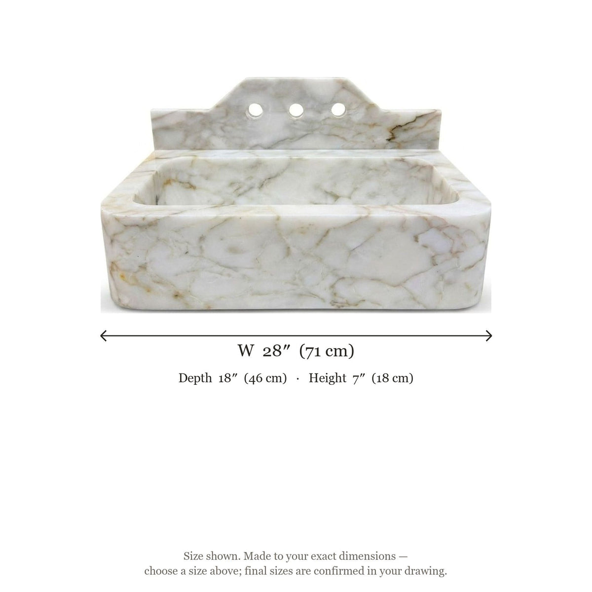 Calacatta Gold Polished Marble Sink with Backsplash — dimensions — view 5
