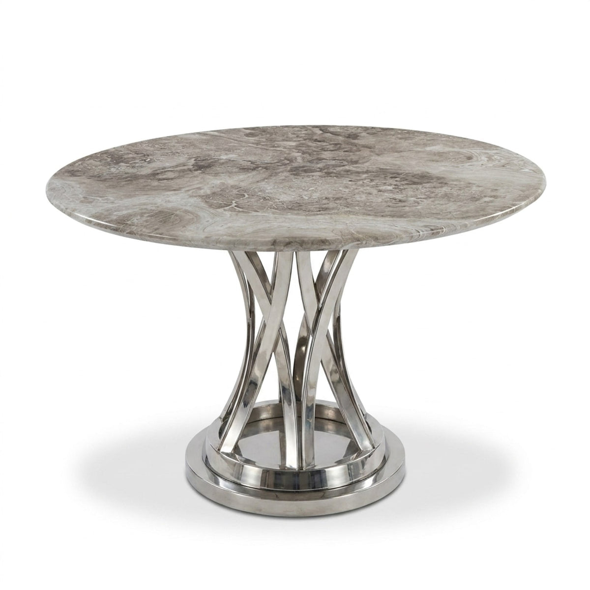 Polished Carrara Marble Table with Brushed Steel Base