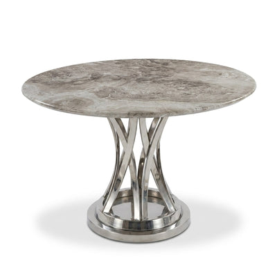 Polished Carrara Marble Table with Brushed Steel Base