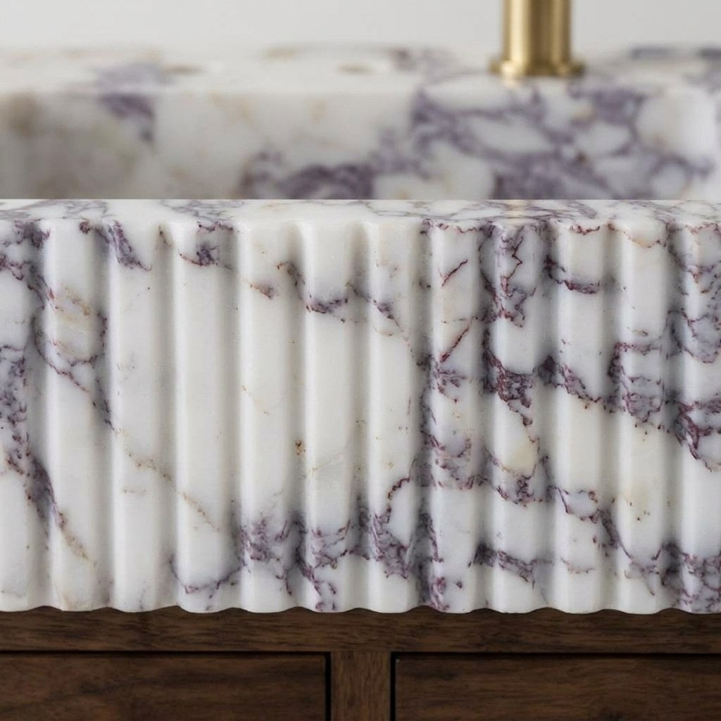 Calacatta Viola Fluted Honed Marble Vanity Sink — marble detail — view 3