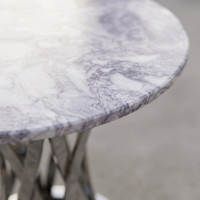 Honed Lilac Marble Table with Brushed Steel Base — marble detail
