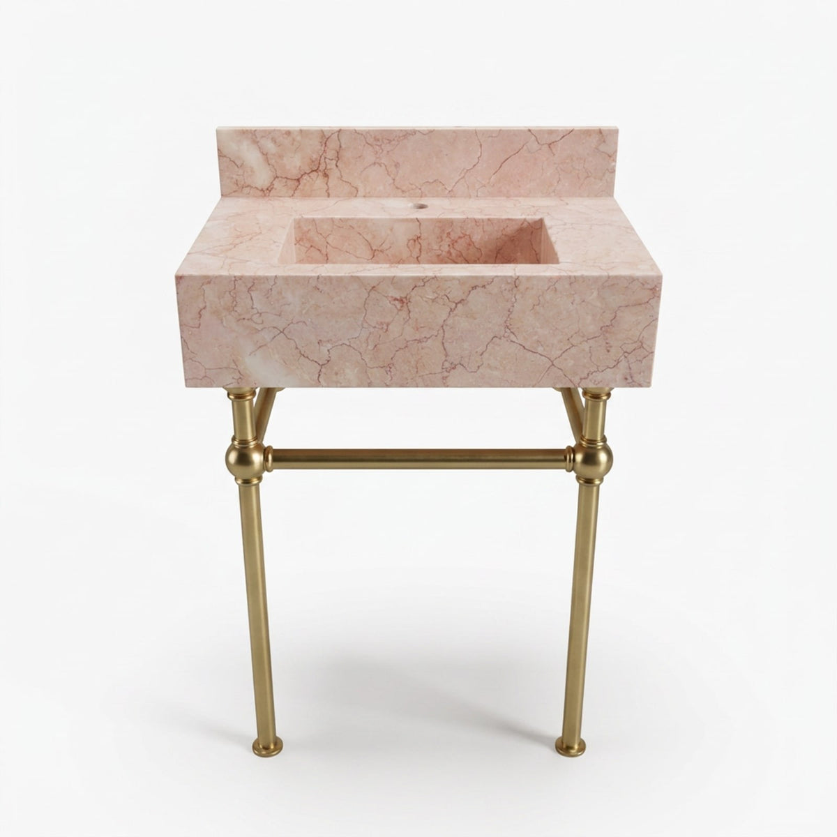 Pink Violet Marble Console Sink with Antique Brass Stand — view 1