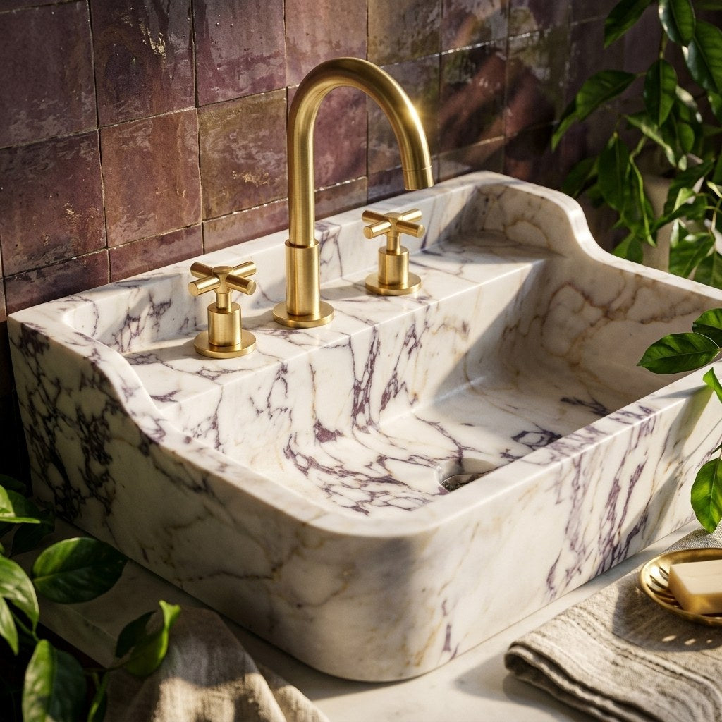 Calacatta Viola Polished Marble Sink with Backsplash — premium — view 2