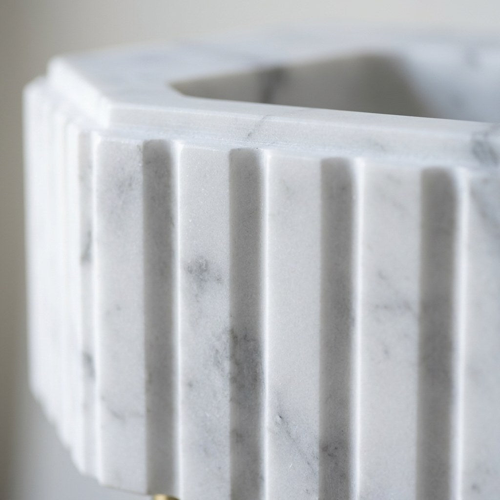 Carrara Fluted Marble Sink with Brass Stand — marble detail — view 3