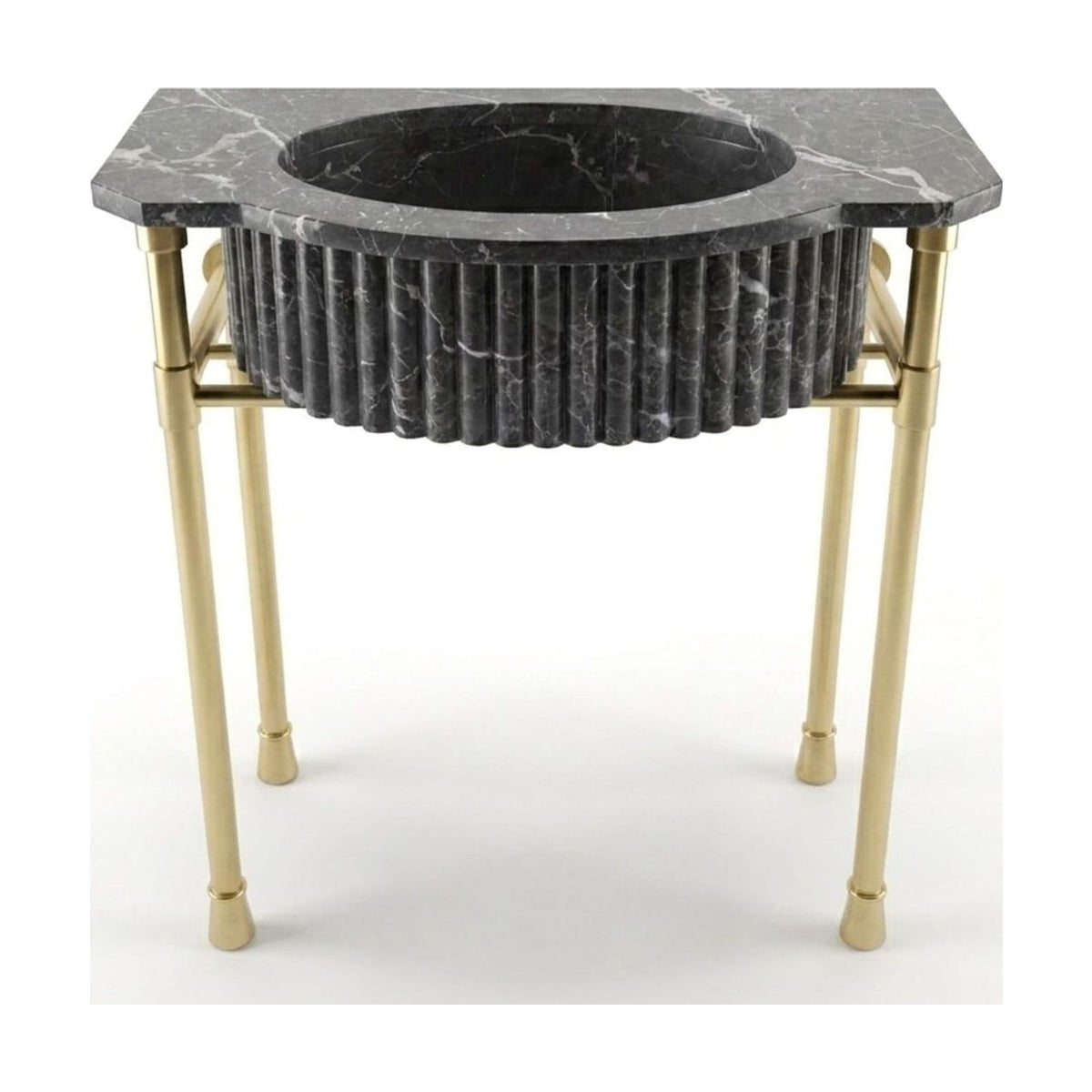 Pietra Notte Fluted Marble Sink with Champagne Gold Stand — view 1