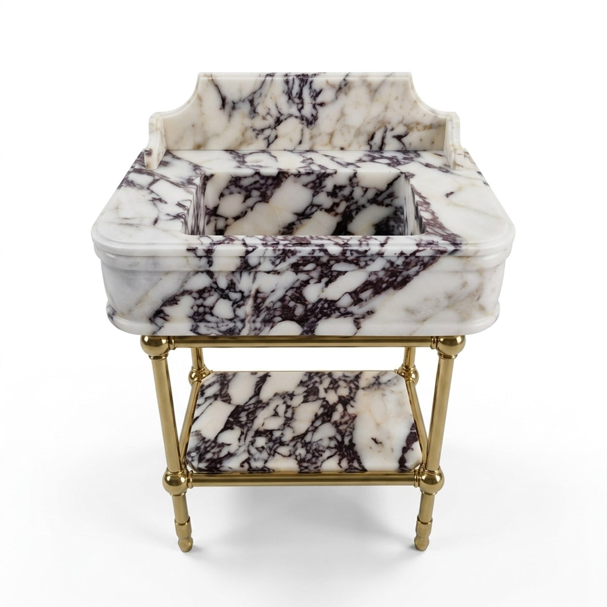 Calacatta Viola Marble Sink with Brass Stand and Backsplash — view 1