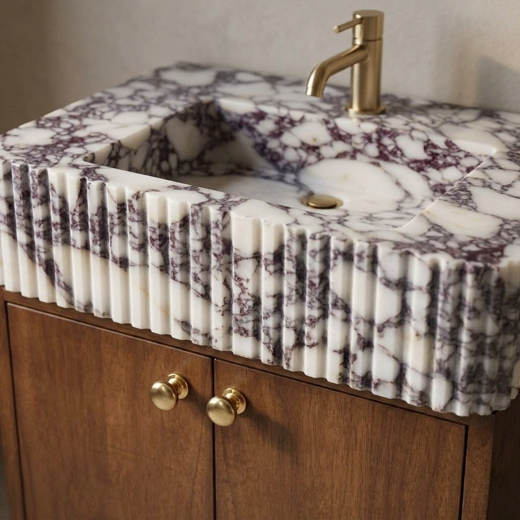 Calacatta Viola Fluted Honed Marble Vanity — detail — view 4
