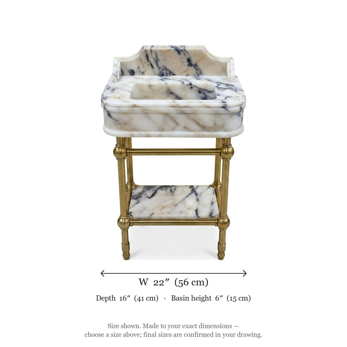 Calacatta Viola Marble Sink with Brass Stand and Backsplash — dimensions — view 4