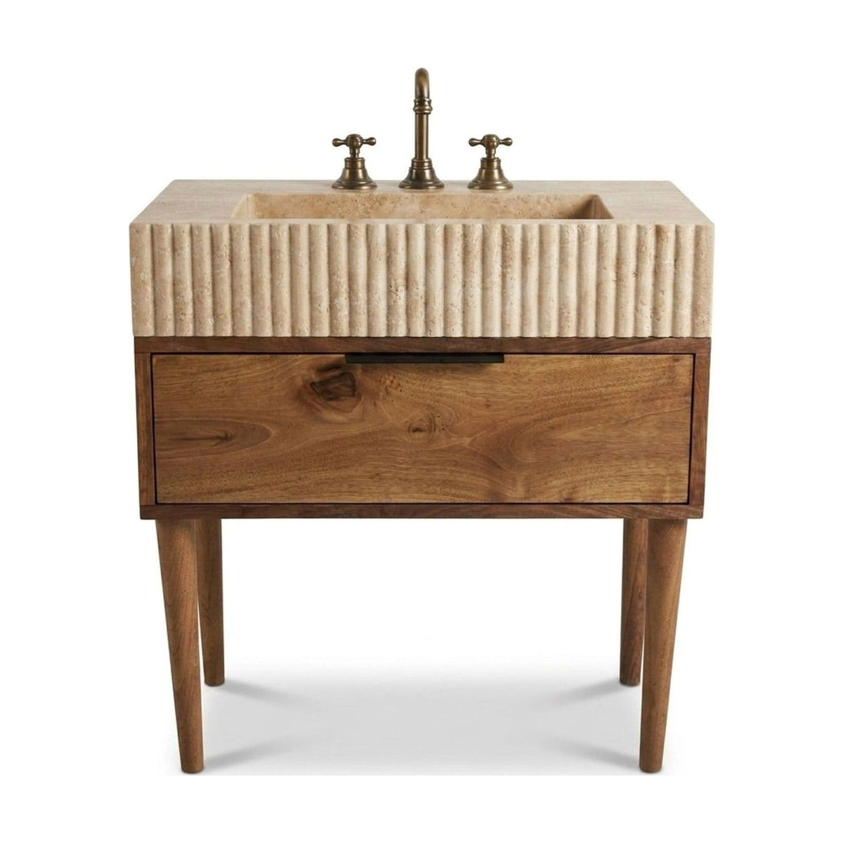 Fluted Travertine Vanity Sink with Honed Finish — view 1
