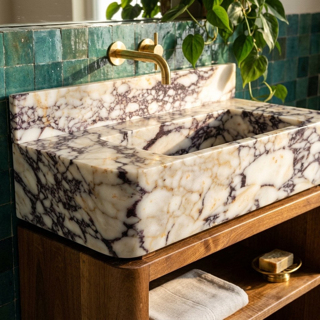 Calacatta Viola Polished Marble Vanity with Backsplash — premium — view 2