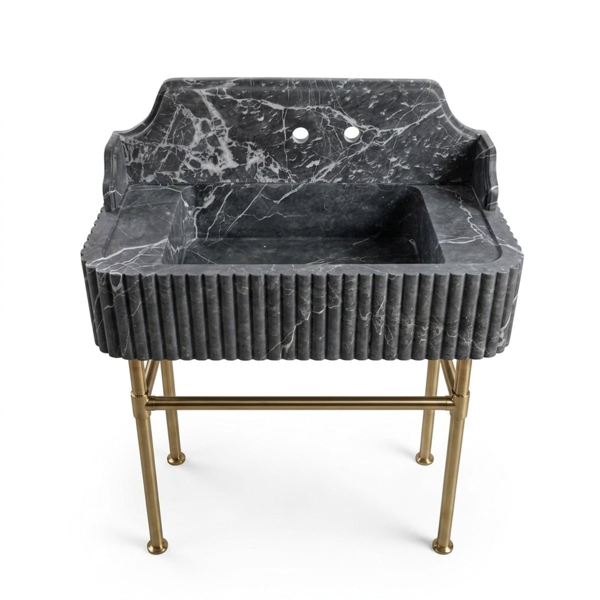 Pietra Notte Fluted Marble Sink with Brass Stand — view 1