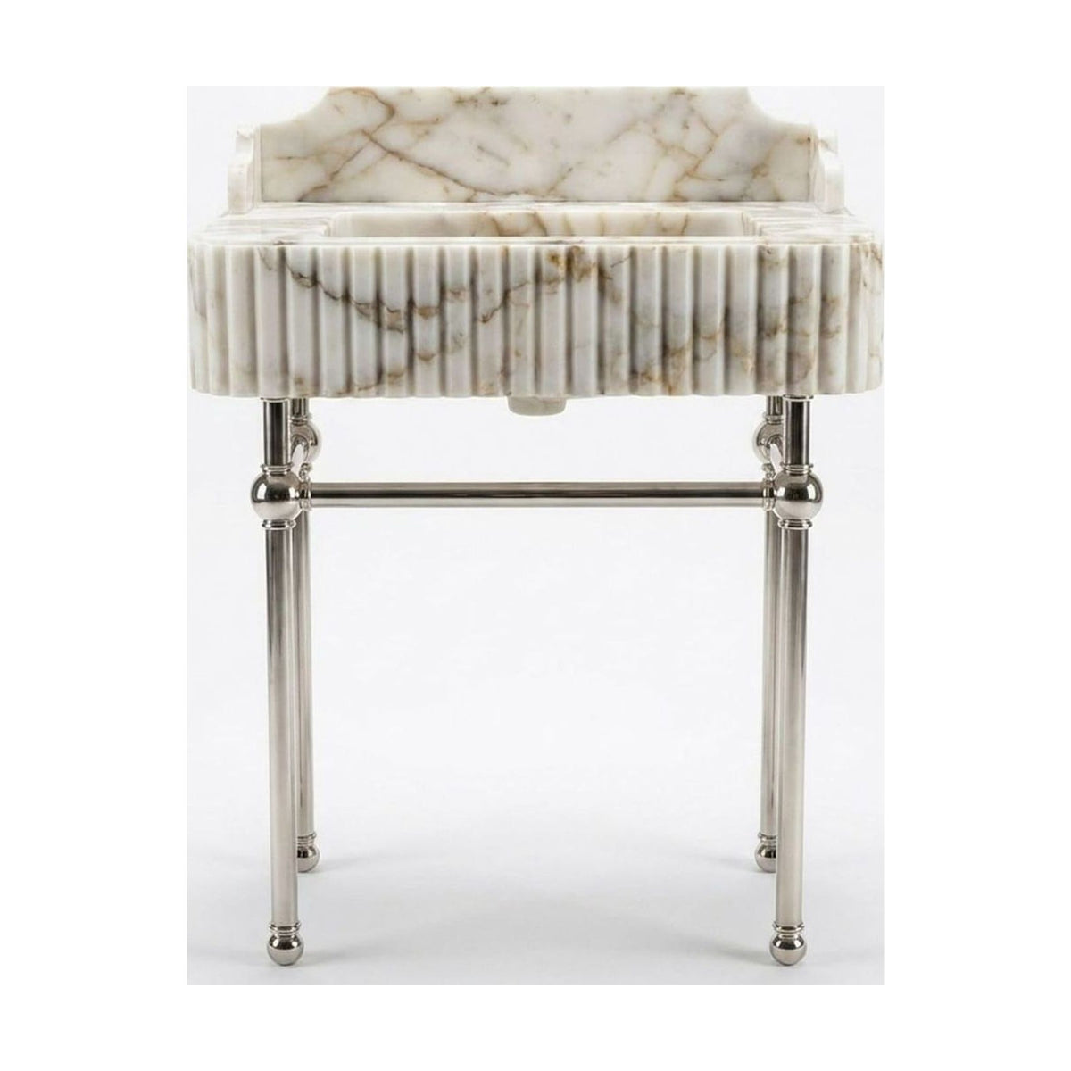 Calacatta Gold Fluted Marble Sink with Brushed Steel Stand — view 1