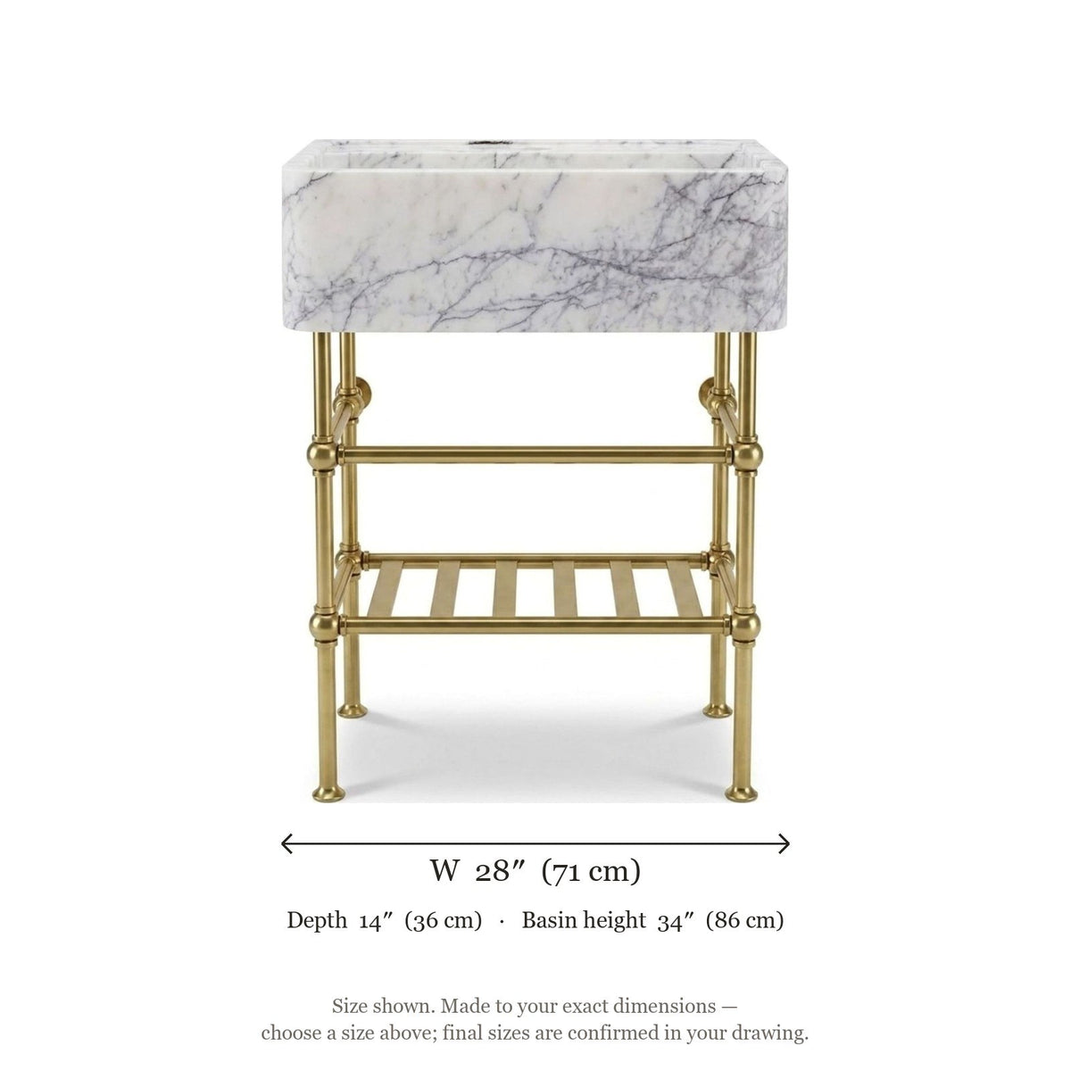 Lilac Marble Sink with Brass Stand — dimensions — view 4
