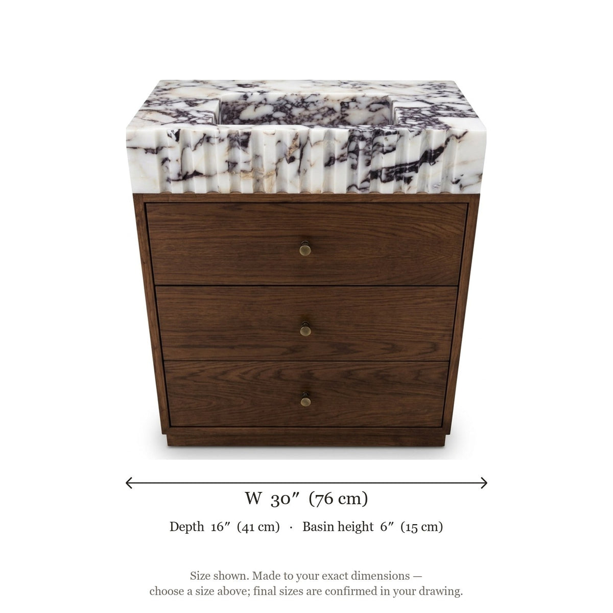 Calacatta Viola Fluted Polished Marble Vanity Top — dimensions — view 5