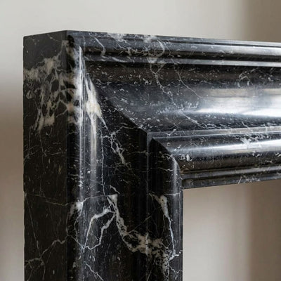 Pietra Notte Polished Marble Fireplace Surround — detail