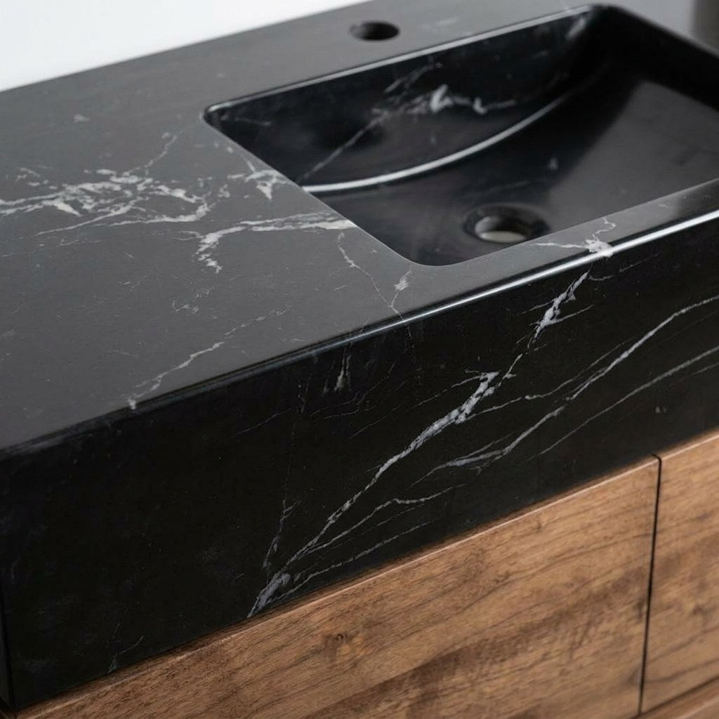 Nero Marquina Polished Marble Vanity Sink — marble detail — view 3