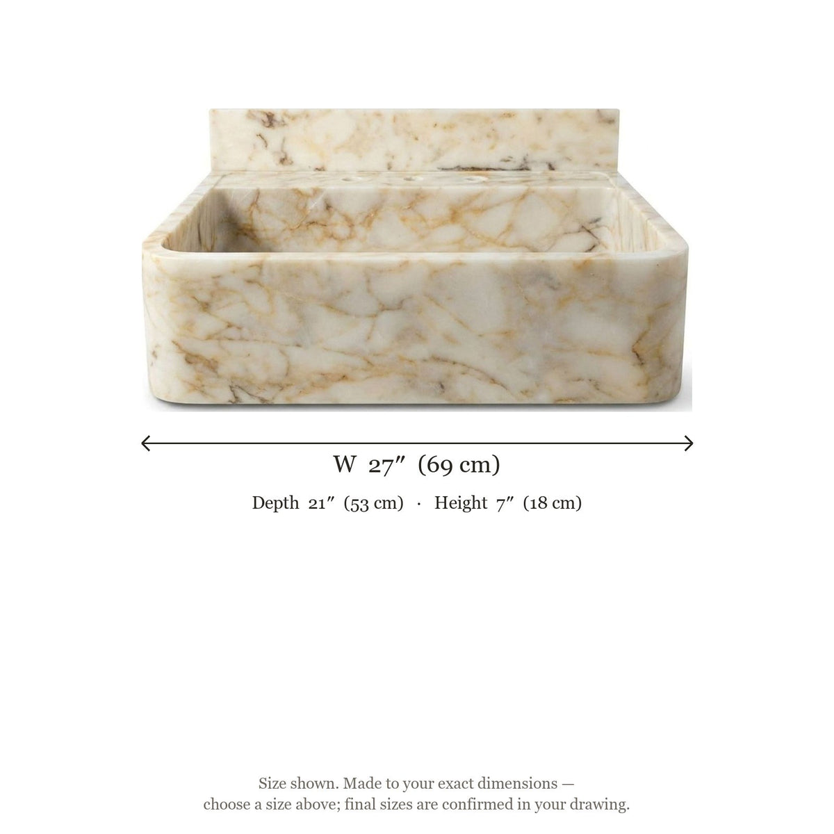 Calacatta Gold Polished Marble Sink with Backsplash — dimensions — view 4