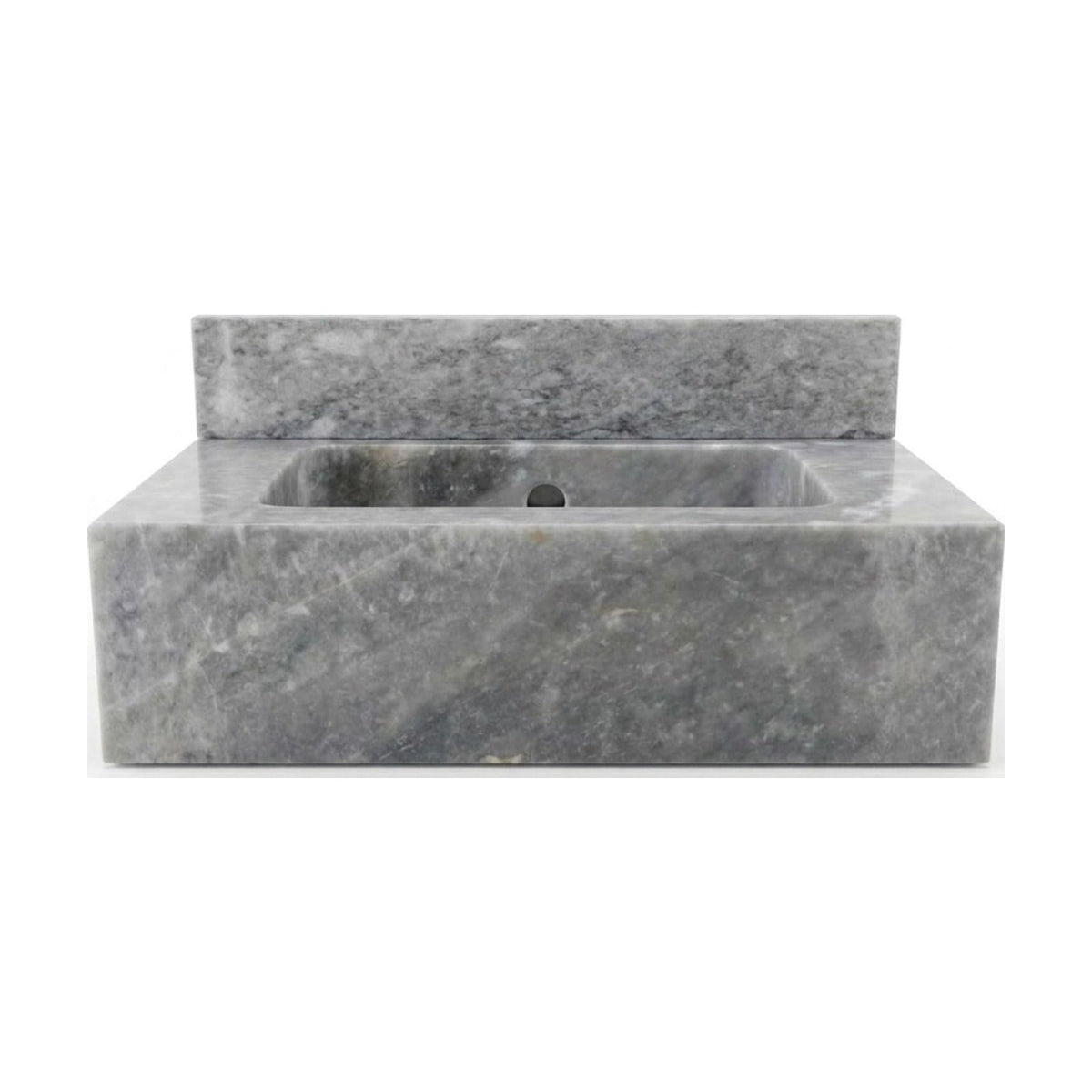 Polished Grey Marble Sink with Backsplash — view 1