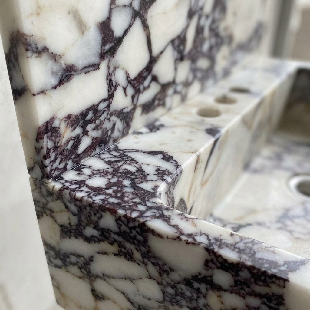 Calacatta Viola Marble Sink with Integrated Backsplash — marble detail — view 3