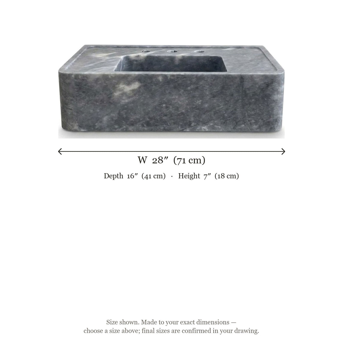 Grey Polished Marble Sink with 3 Faucet Holes — dimensions — view 5