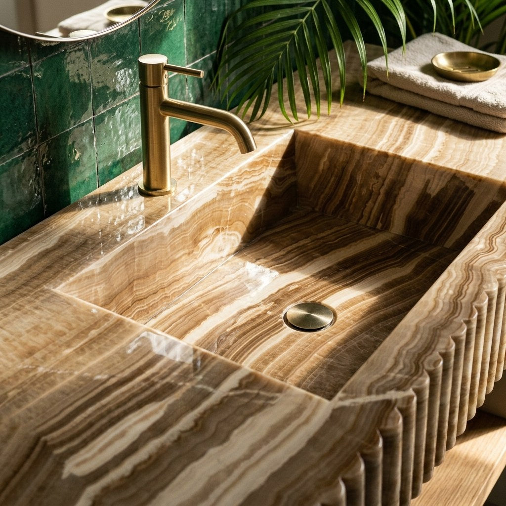Polished Onyx Fluted Bathroom Sink — premium — view 2