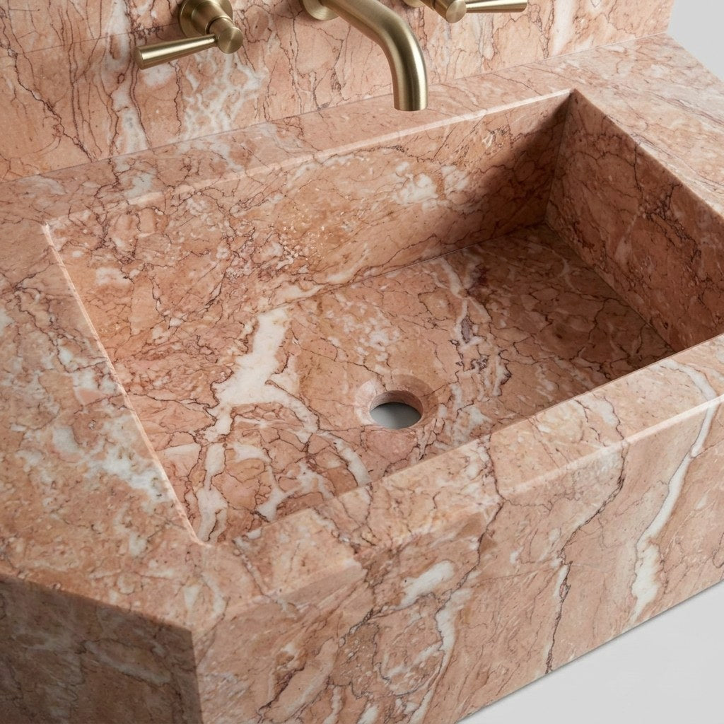 Pink Violet Polished Marble Sink with Integrated Backsplash — 32″ — detail — view 4
