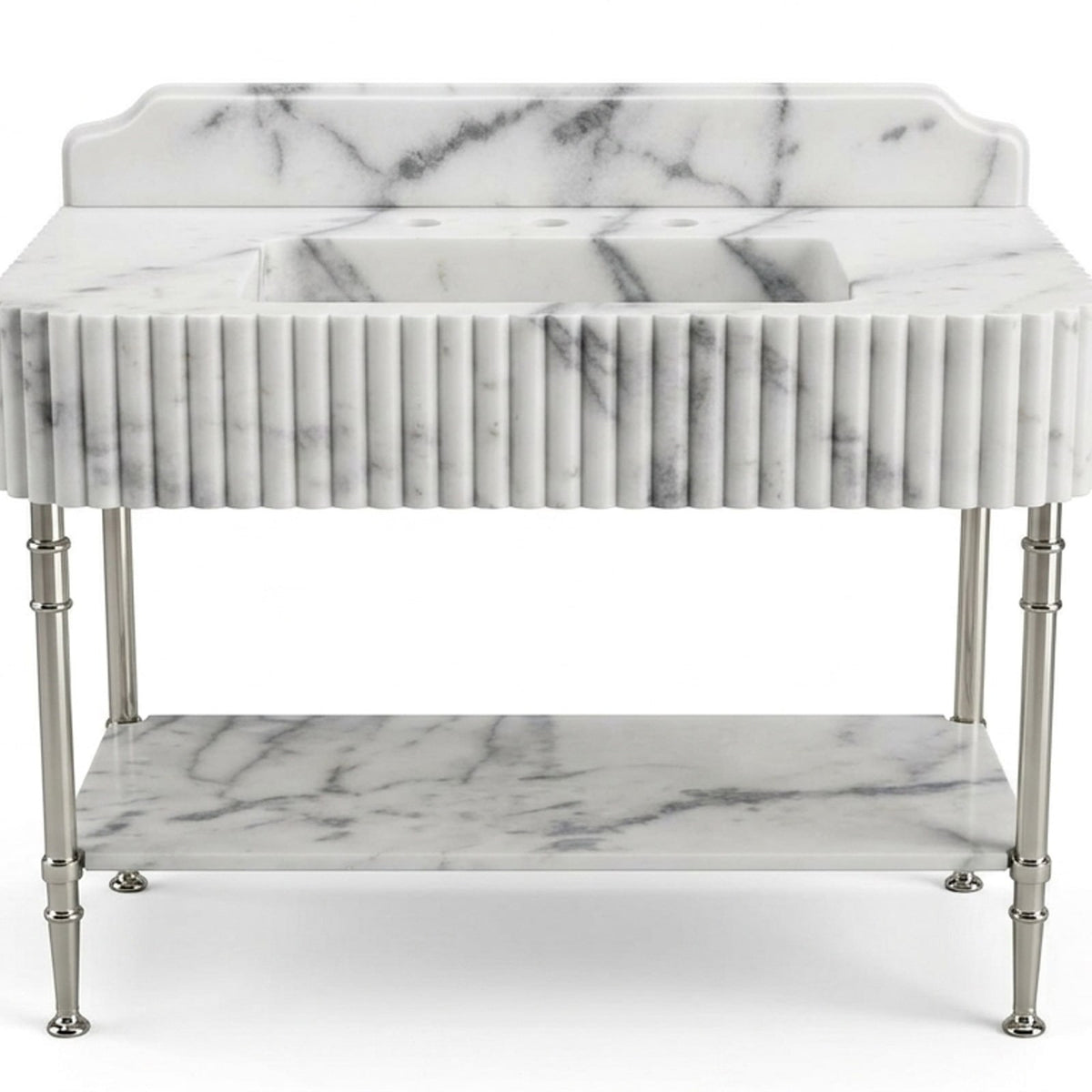 Carrara Fluted Marble Sink with Metal Stand and Backsplash — view 1