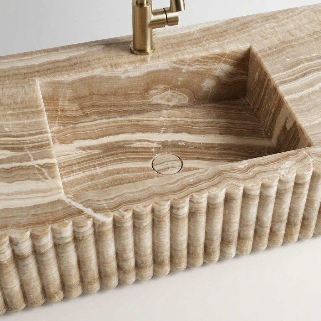 Polished Onyx Fluted Bathroom Sink — detail — view 4