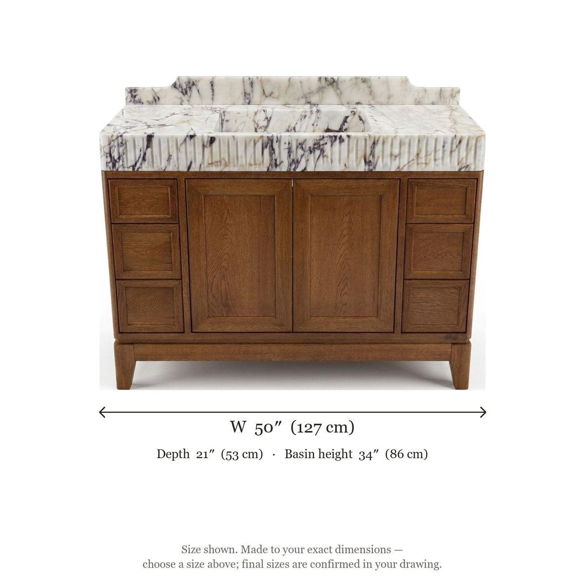 Calacatta Viola Fluted Marble Vanity with Backsplash — dimensions — view 5