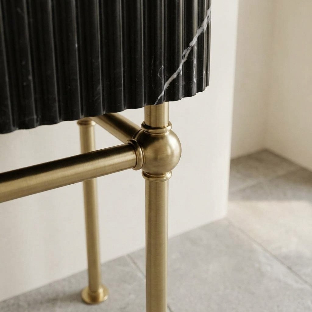 Nero Marquina Fluted Marble Sink with Brass Stand — detail — view 4
