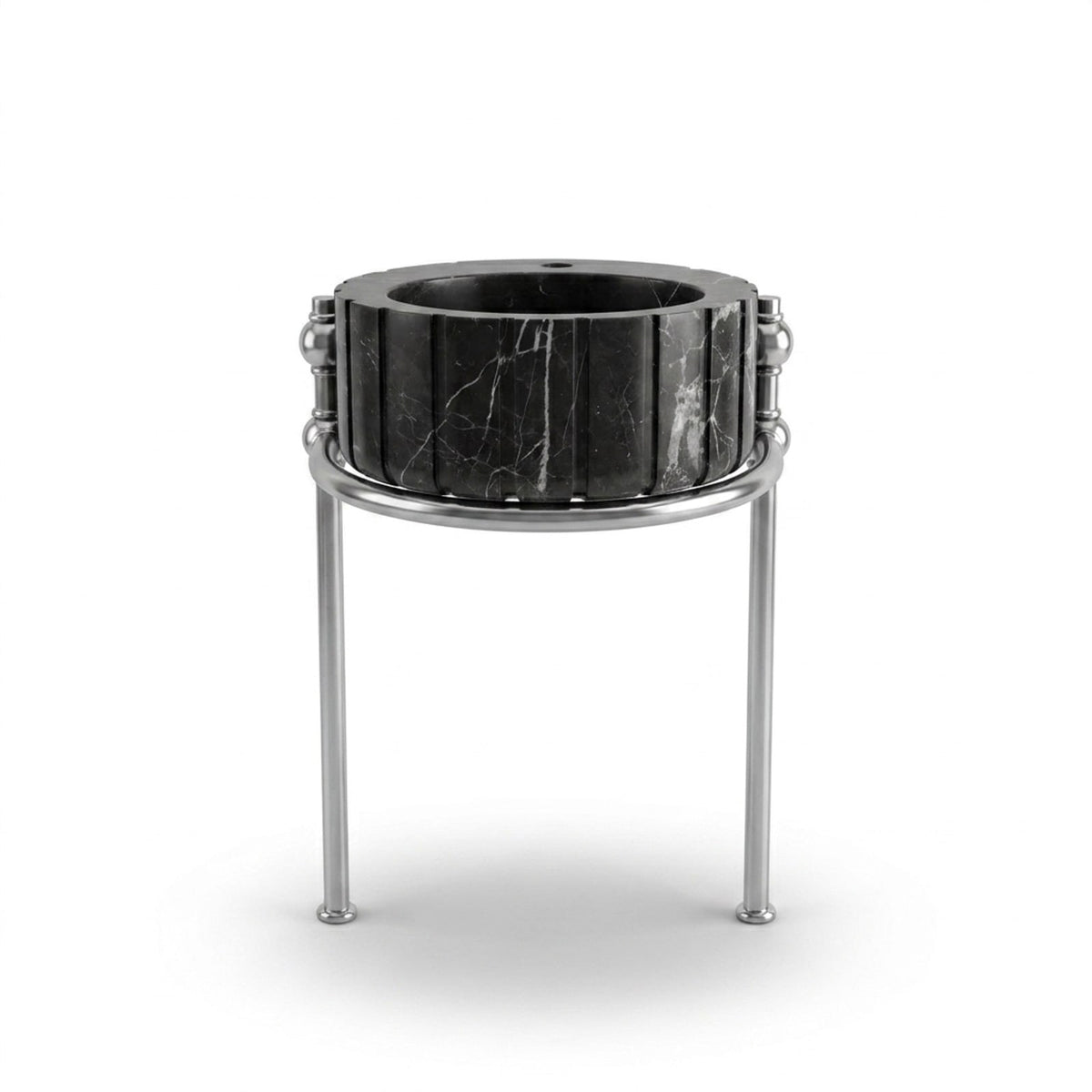 Pietra Notte Fluted Marble Sink with Metal Stand — view 1